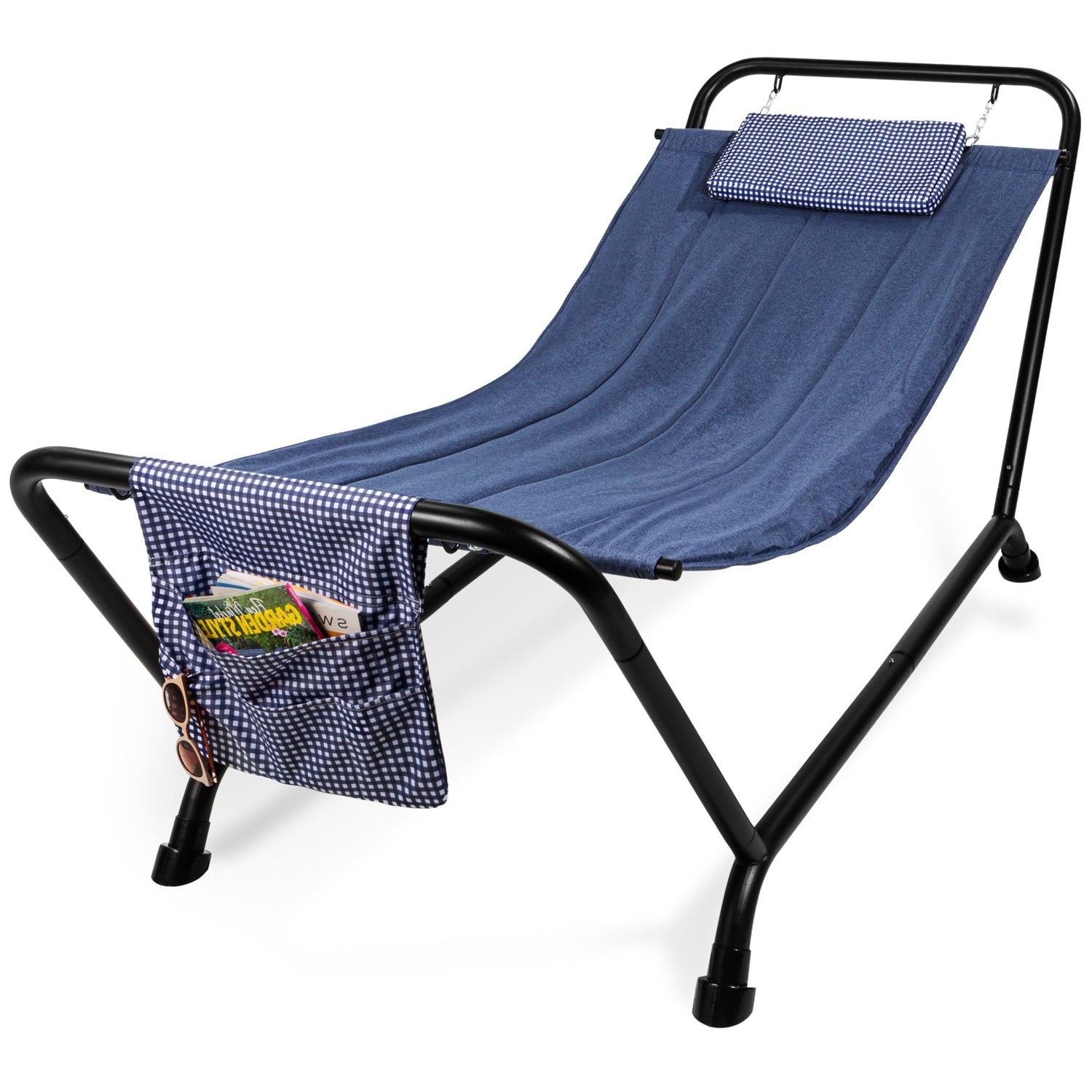 Fast Furnishings Blue Waterproof Patio Hammock w/ Stand Pillow Storage Pockets