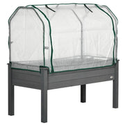 Fast Furnishings Grey Wood Elevated Raised Garden Bed Planter with Greenhouse Cover