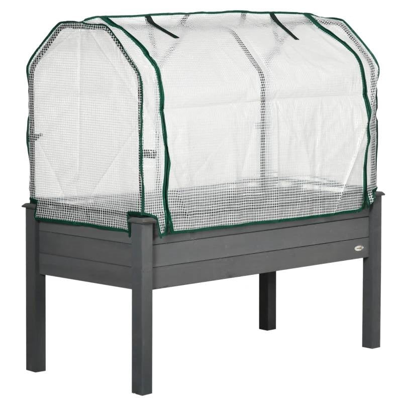 Fast Furnishings Grey Wood Elevated Raised Garden Bed Planter with Greenhouse Cover