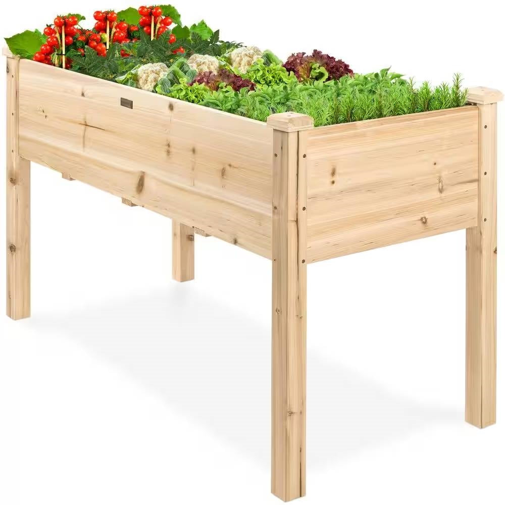 Fast Furnishings Outdoor 4-ft x 2-ft Fir Wood Raised Garden Bed Planter Box