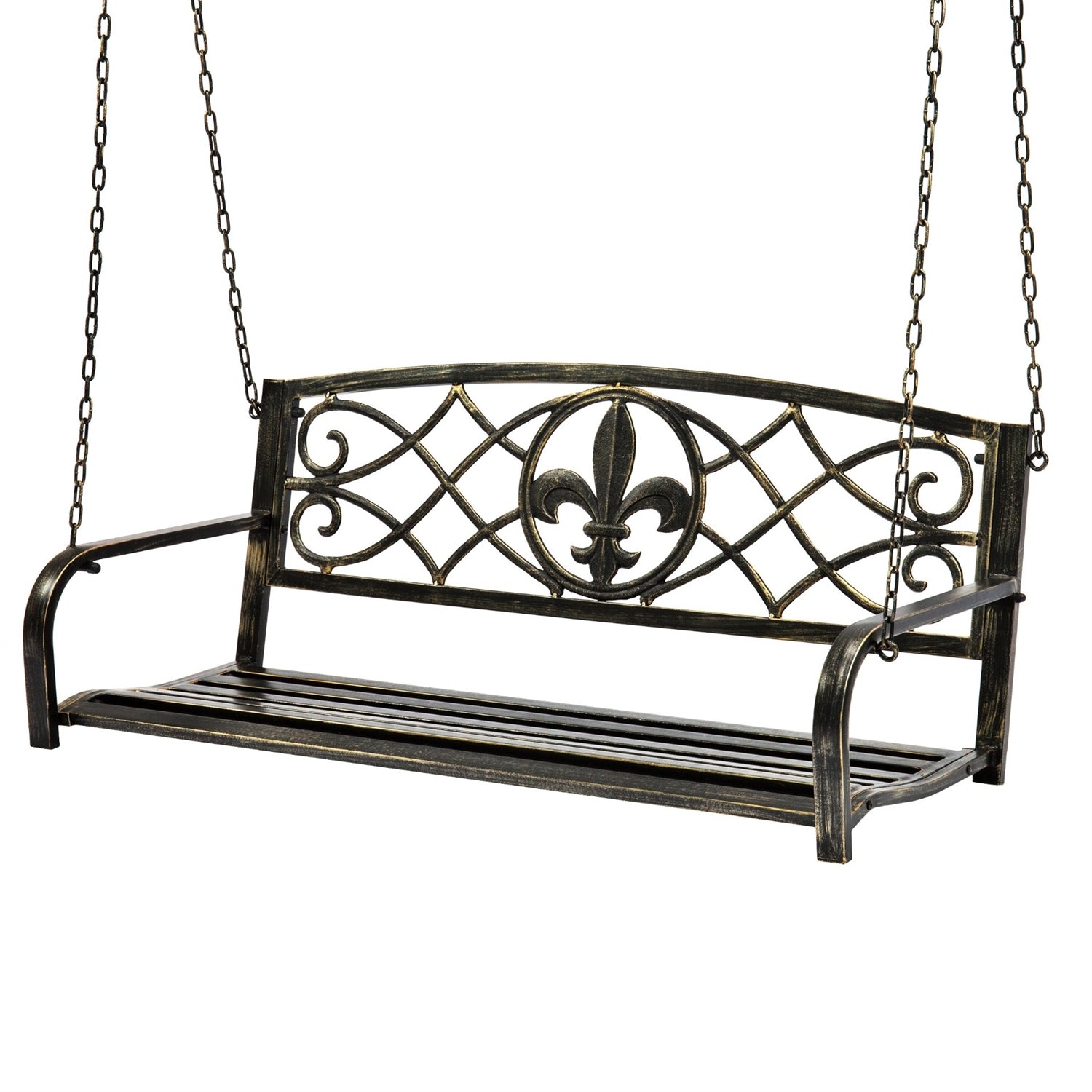 Fast Furnishings Farm Home Bronze Sturdy 2 Seat Porch Swing Bench Scroll Accents