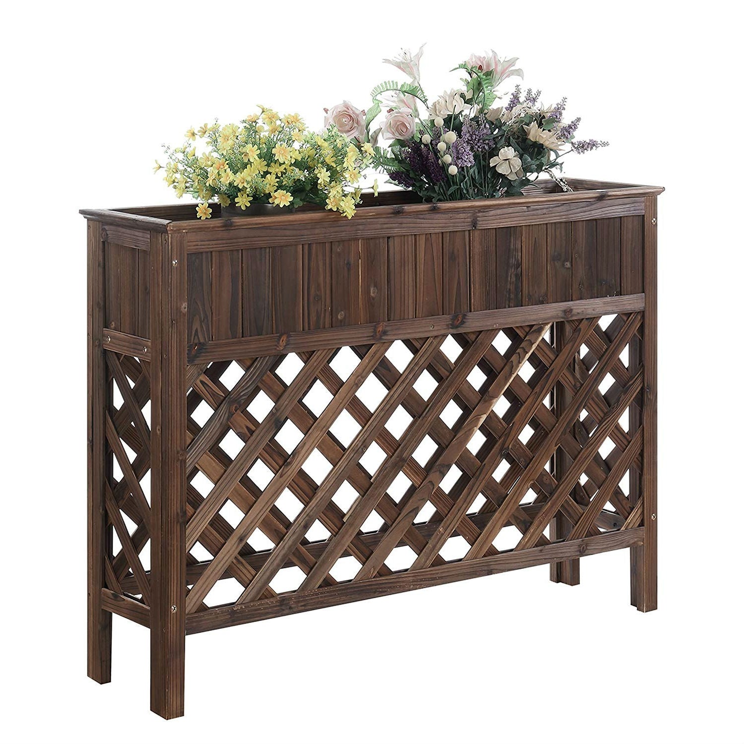 Fast Furnishings Large Raised Patio Planter Weathered Cedar L 48" x W 12.5" x 35.5"