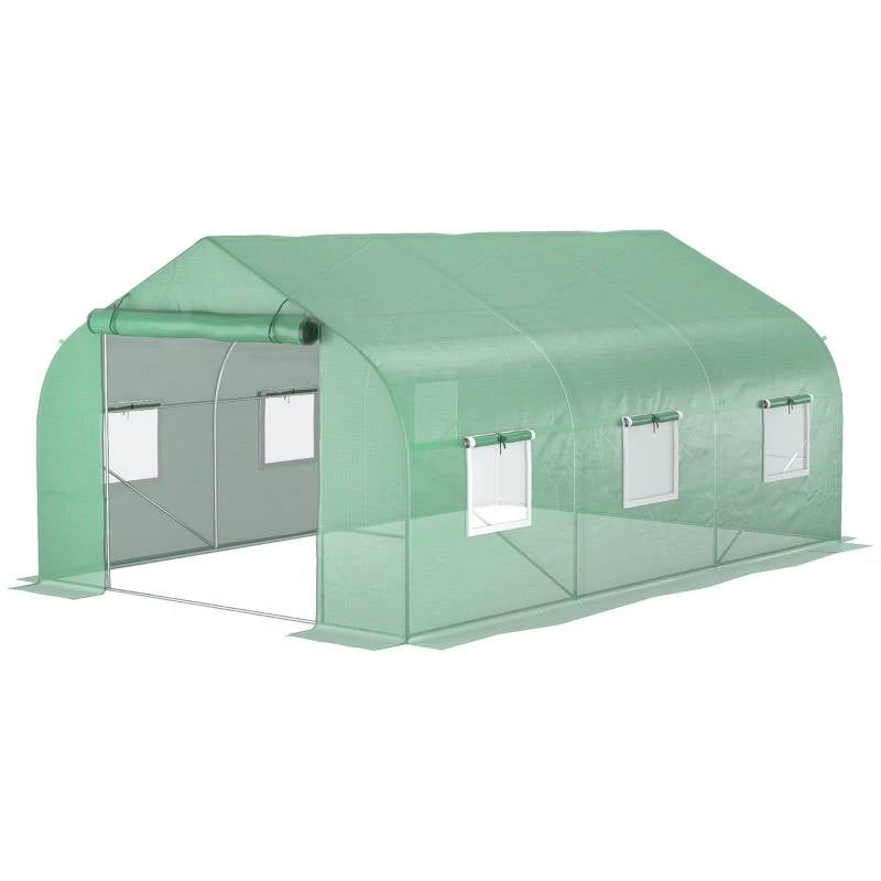 Fast Furnishings 11.5 ft x 9.8 ft. Greenhouse with Green PE Cover and Heavy Duty Steel Frame