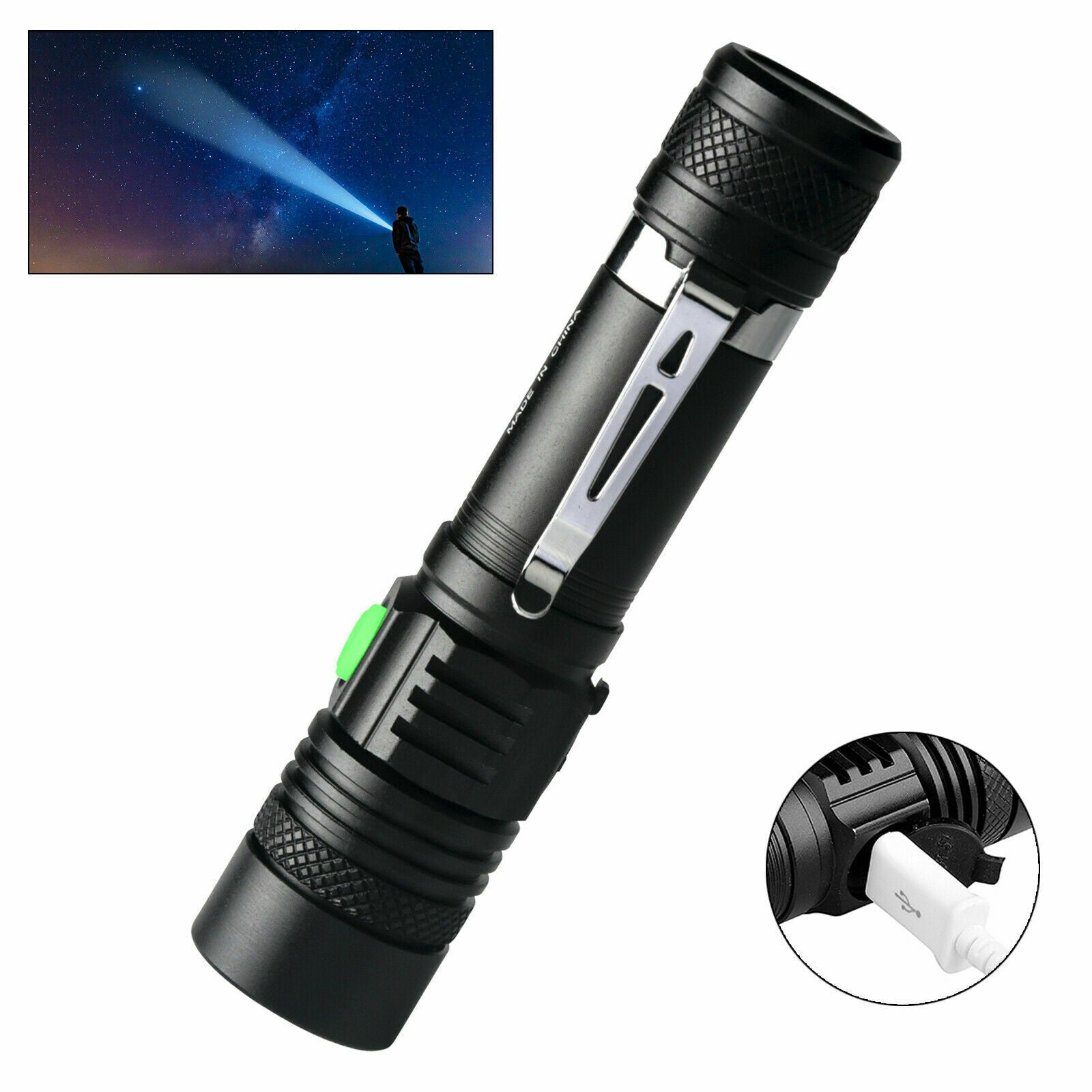 2 PACK 90000lm Flashlight 3Modes Rechargeable USB T6 LED Tactical Zoomable Torch by Plugsus Home Furniture