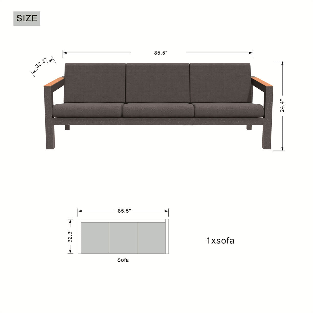 Direct Wicker 5-Piece Dark Gray Aluminum Conversational Seating Sofa Set with Teak Armrests