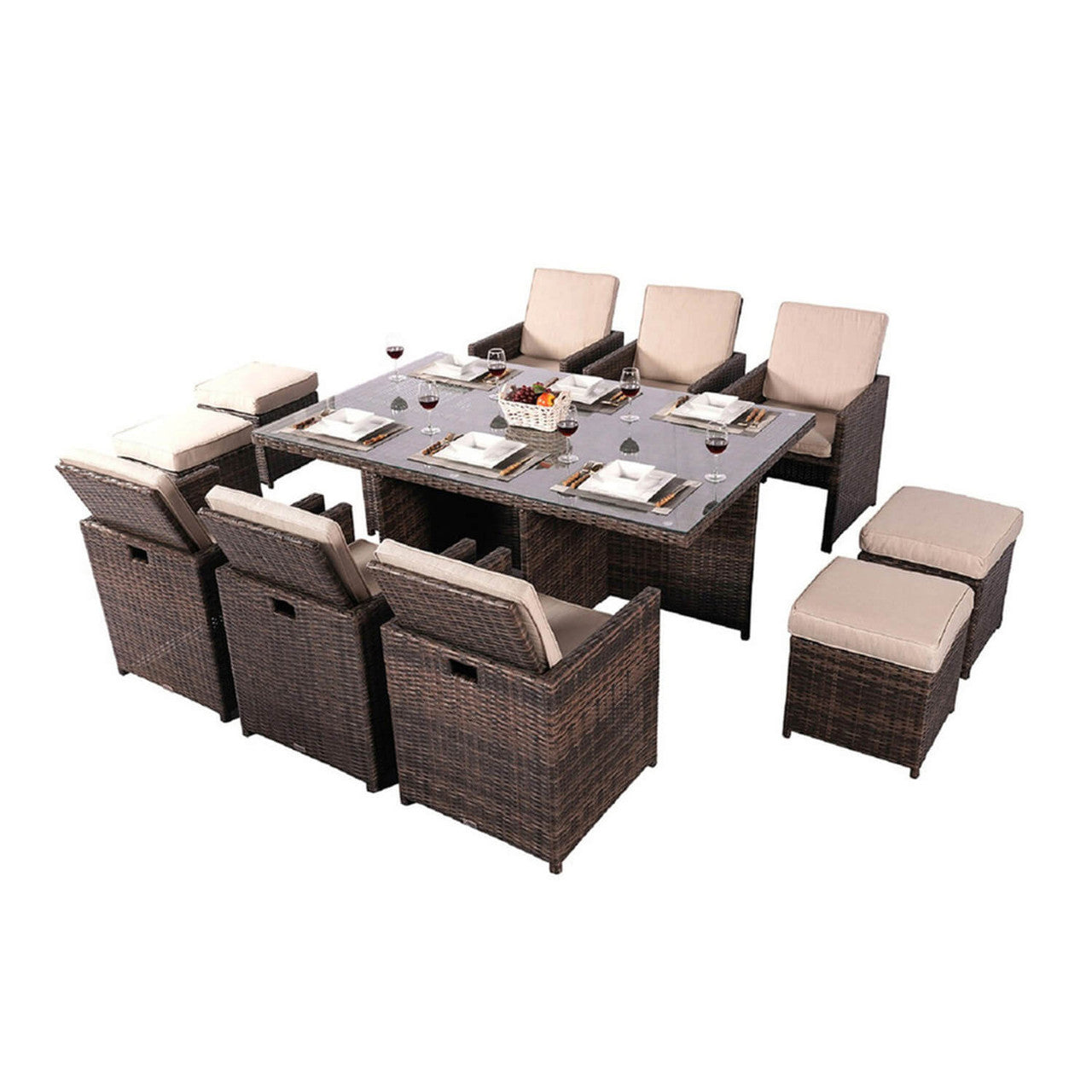 Direct Wicker's Patio Dining Set with 6 Seats, Rectangular Table, and Chairs - PAD-3234