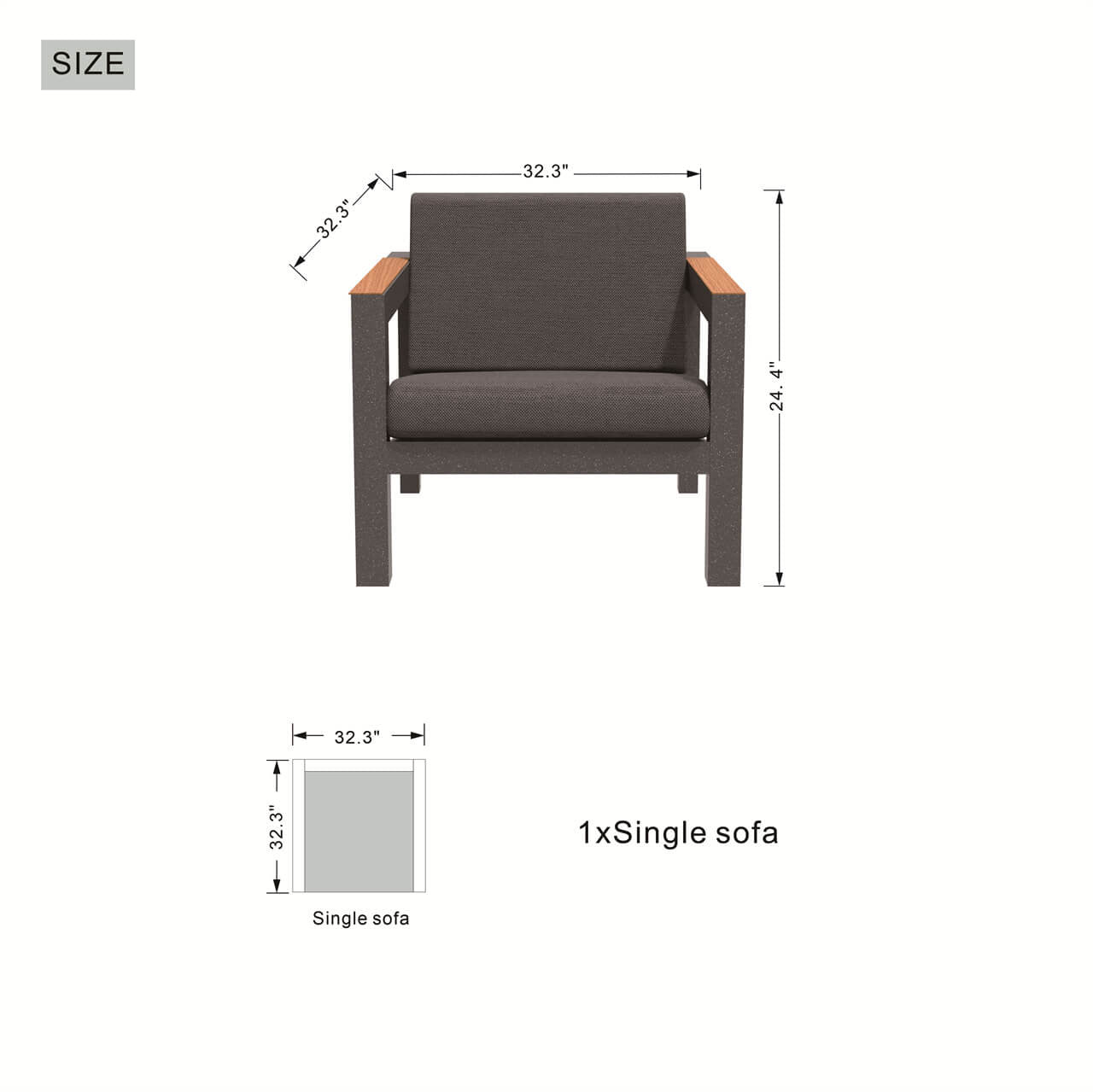 Direct Wicker 5-Piece Dark Gray Aluminum Conversational Seating Sofa Set with Teak Armrests