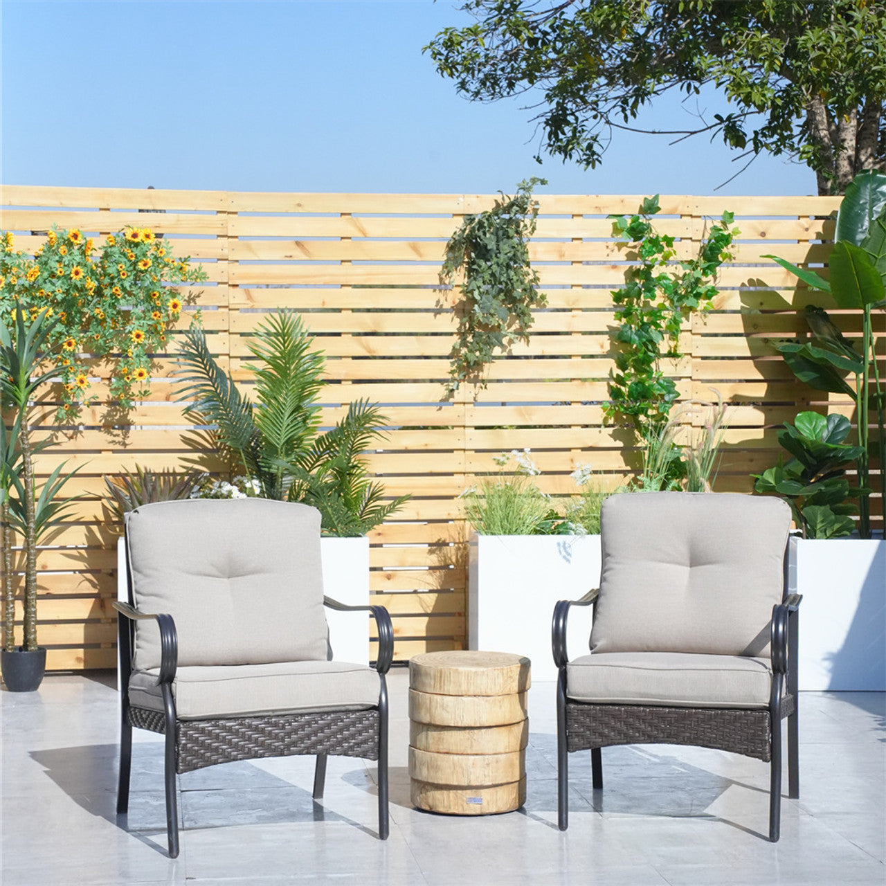 Direct Wicker Patio 2-Pieces Chairs with Side Table for Garden