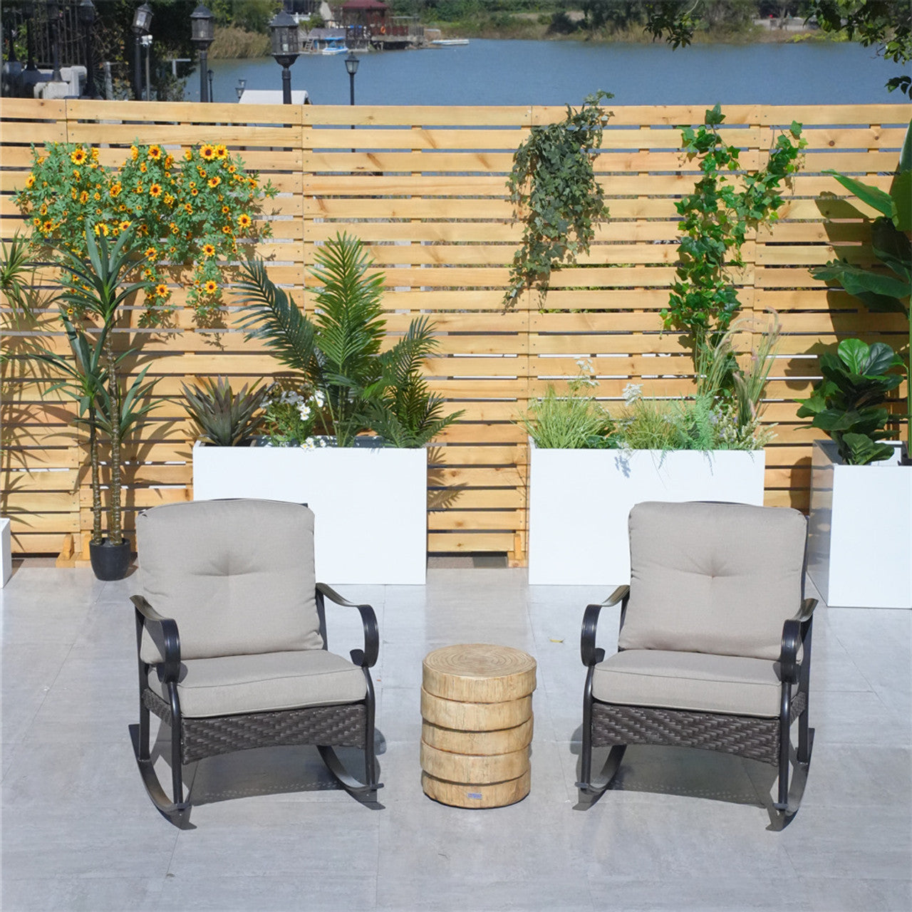 Direct Wicker Patio 2-Pieces Chairs with Side Table for Garden