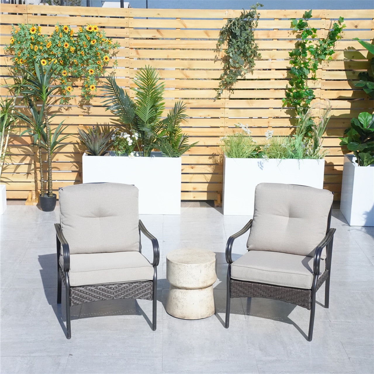 Direct Wicker Patio 2-Pieces Chairs with Side Table for Garden