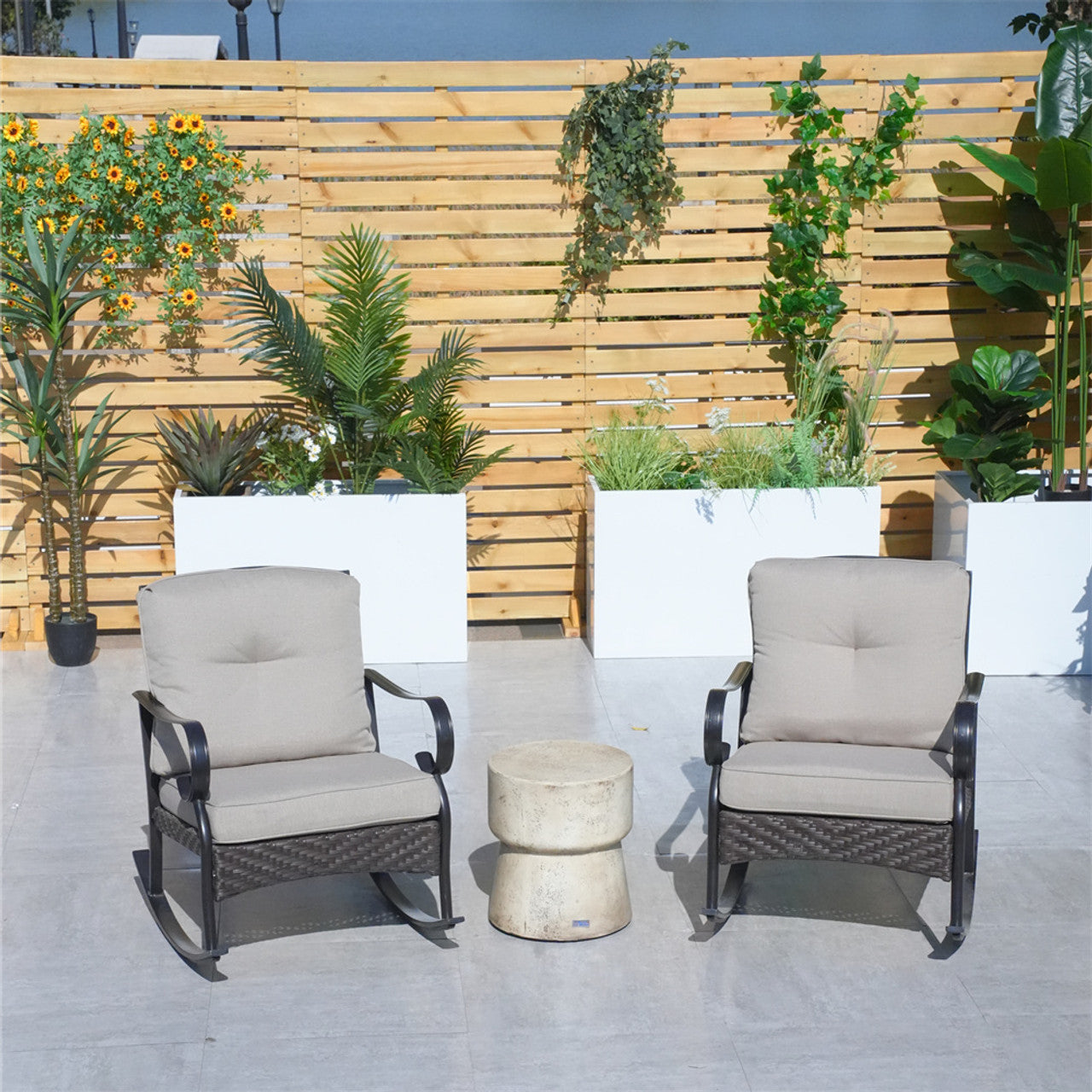 Direct Wicker Patio 2-Pieces Chairs with Side Table for Garden