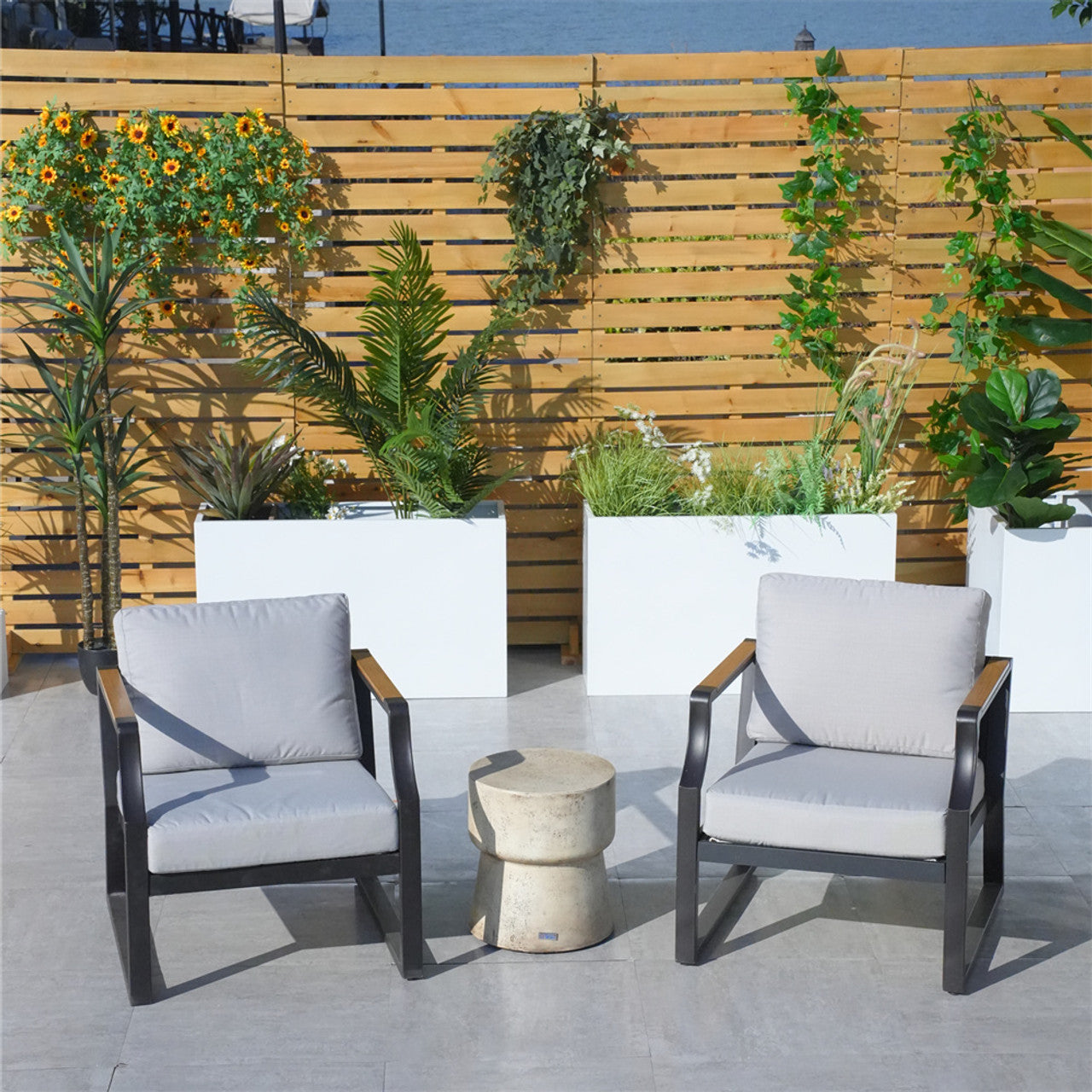 Direct Wicker Patio 2-Pieces Chairs with Side Table for Garden