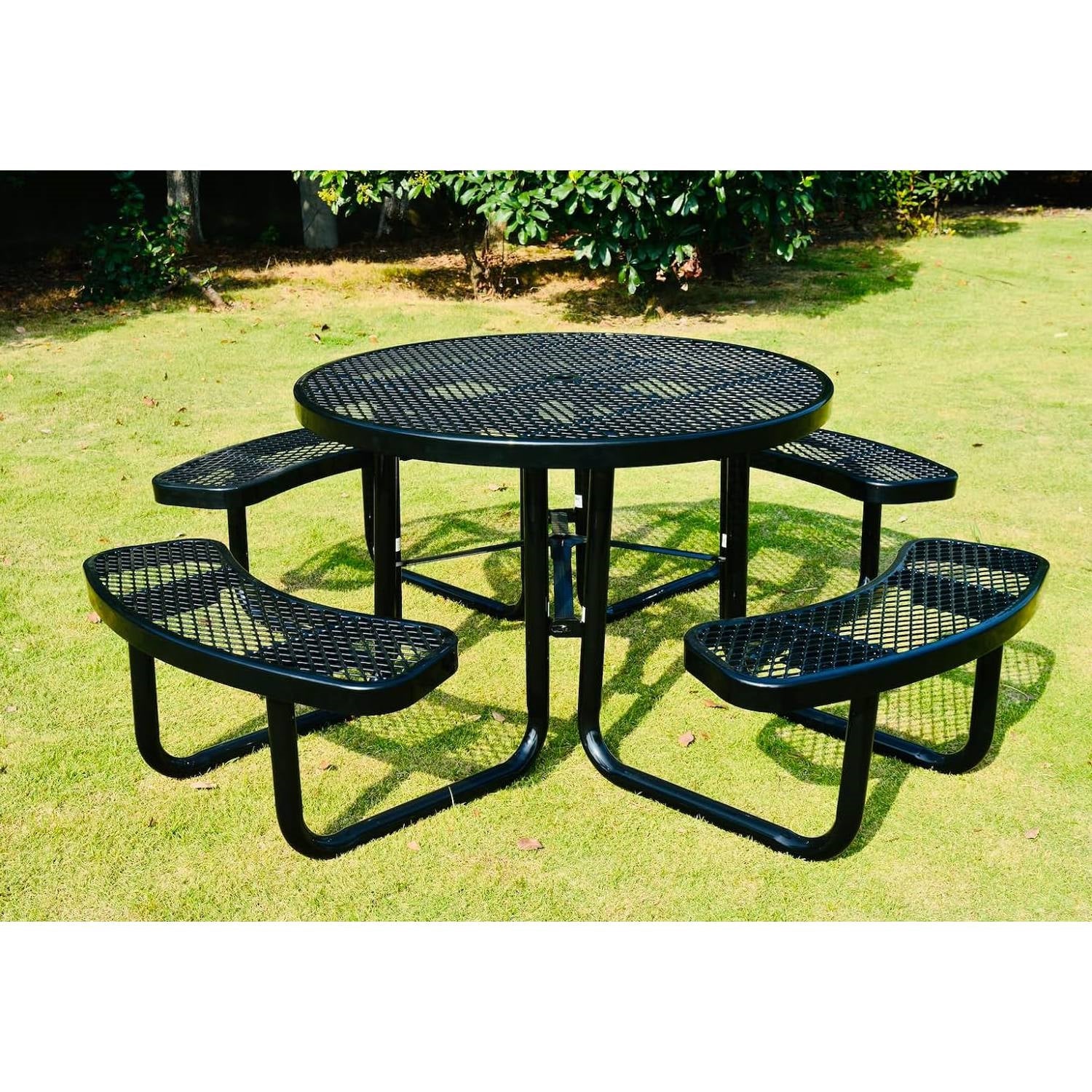 Fast Furnishings Heavy Duty Steel Metal Round Picnic Table w/ 4 Benches Outdoor Patio Dining Set