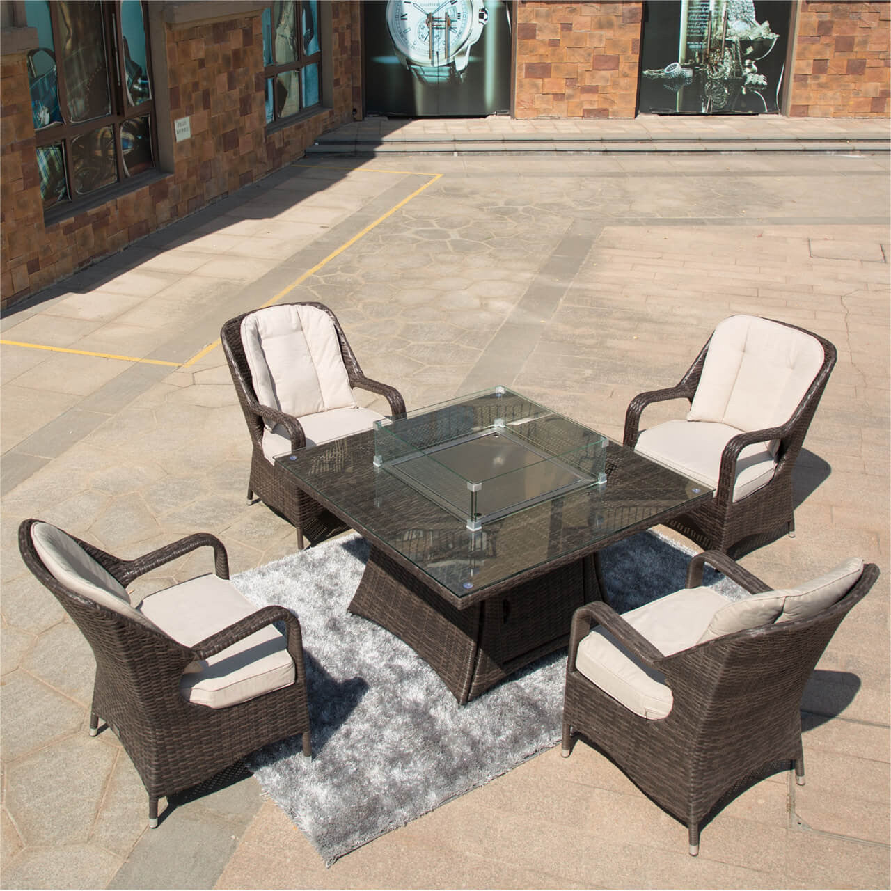 4 Seats Square Fire Pit Table in Brown  Direct Wicker Design