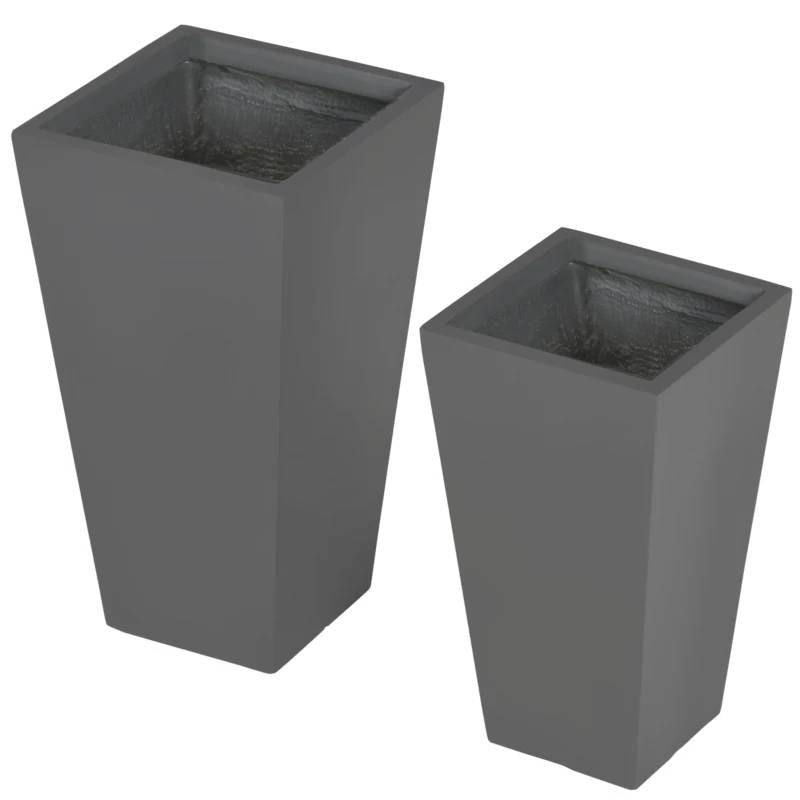 Fast Furnishings Set of 2 Modern Lightweight Outdoor Flower Pot Planters in Grey 22-in and 18-in