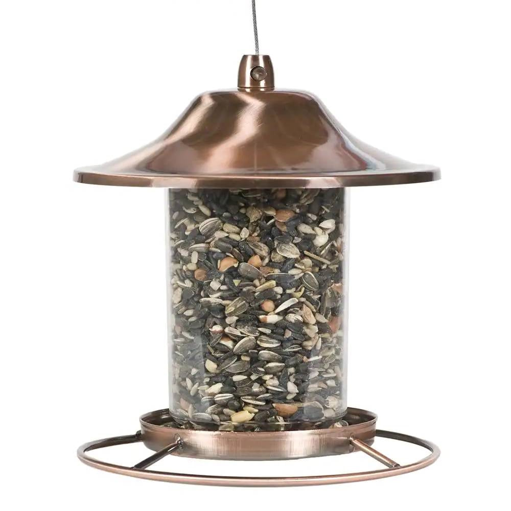 Fast Furnishings Copper Bird Feeder with Plastic Seed Reservoir Tube and Circular Perch