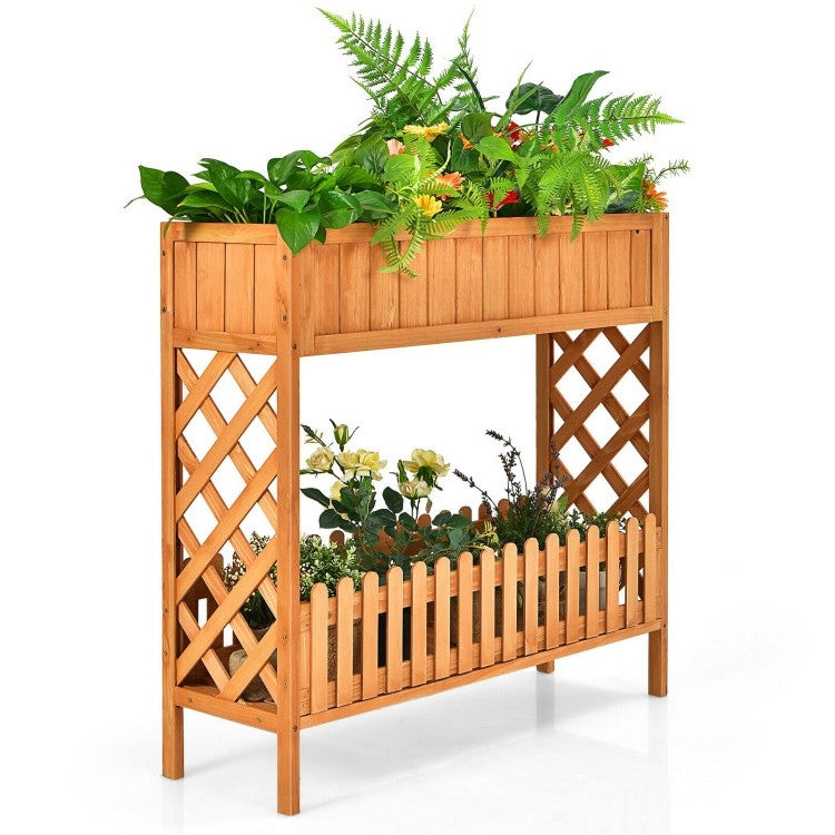 Fast Furnishings 2 Tier Raised Garden Bed Elevated Fir Wood Planter Box