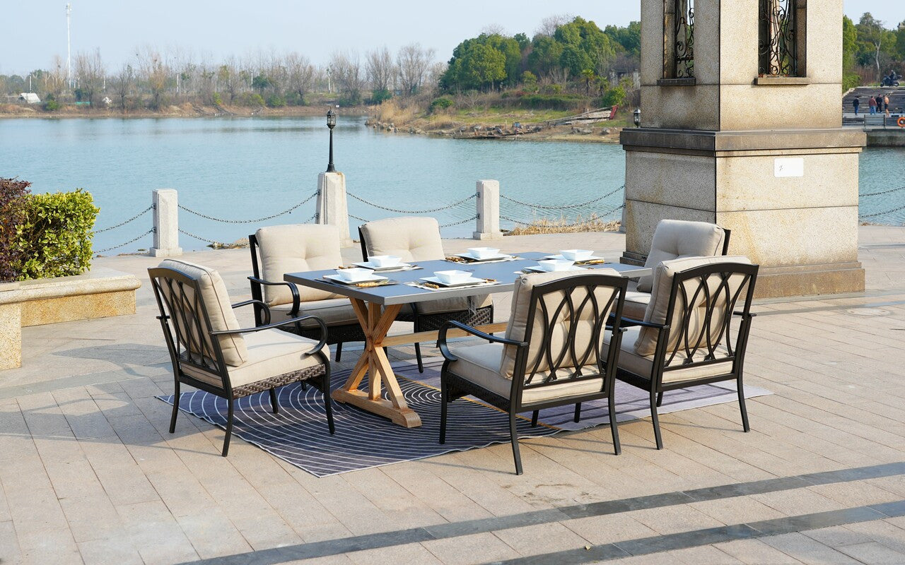 Direct Wicker Outdoor Dining Set Aluminum Table with 6 Chairs in Gray