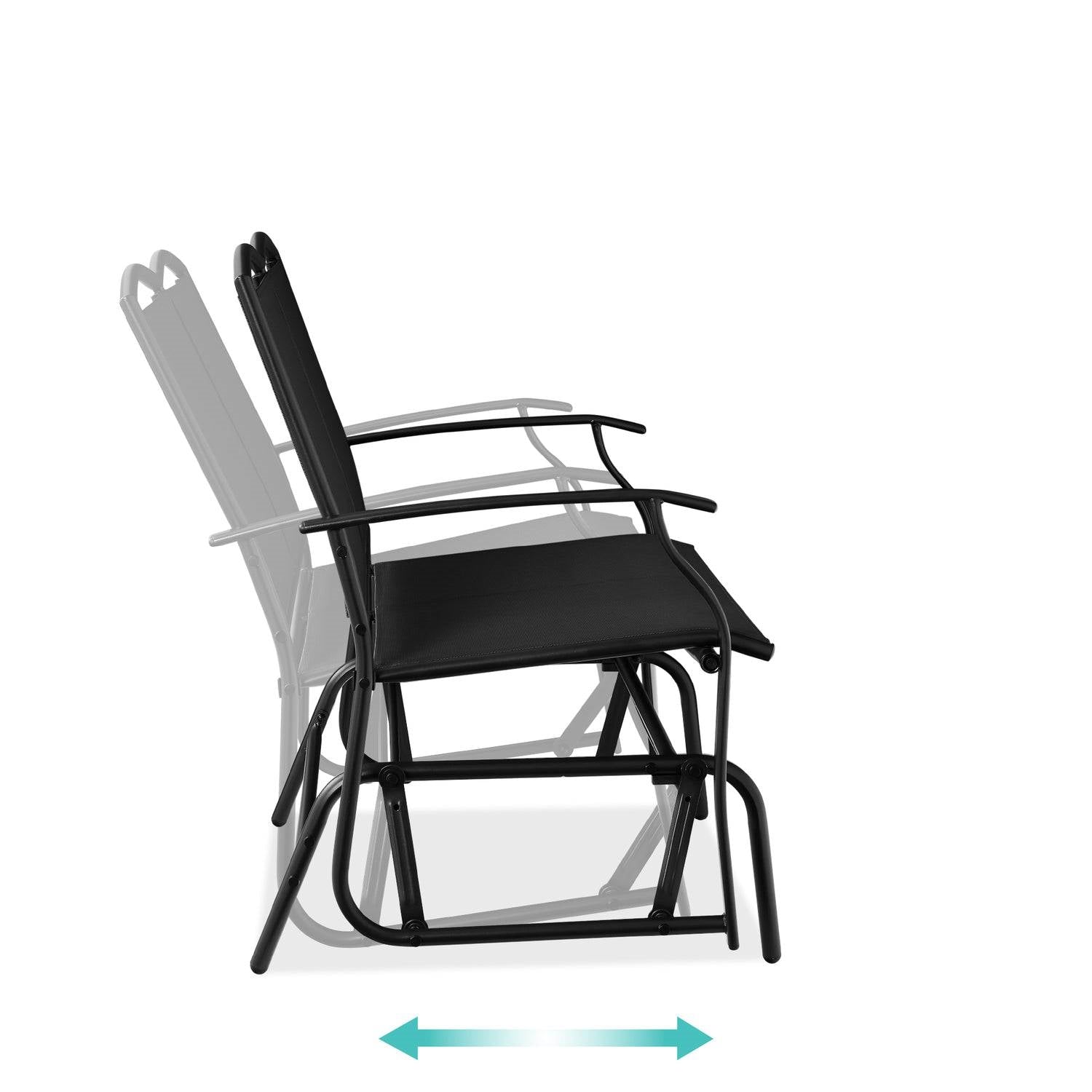 Fast Furnishings 2 Seat Mesh Patio Loveseat Swing Glider Rocker with Armrests in Black