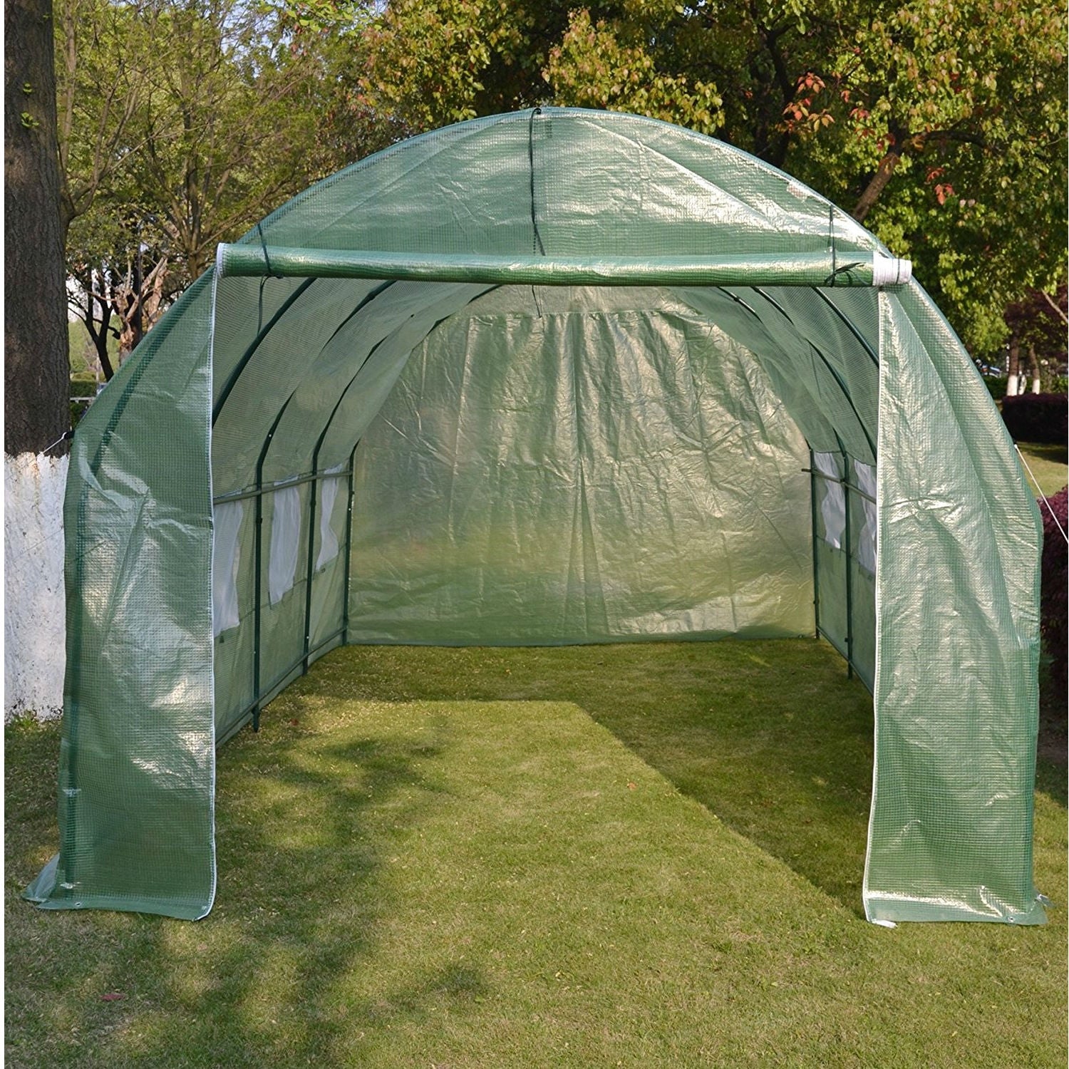 Fast Furnishings Large 10 x 20 Ft Garden Greenhouse Kit with Green PE Cover