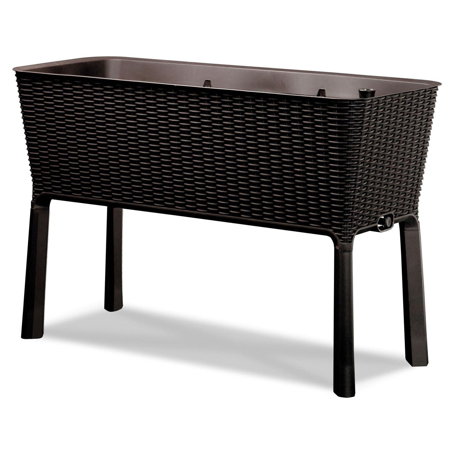 Fast Furnishings Modern Dark Brown Resin Wicker Raised Garden Bed Planter with Water Indicator