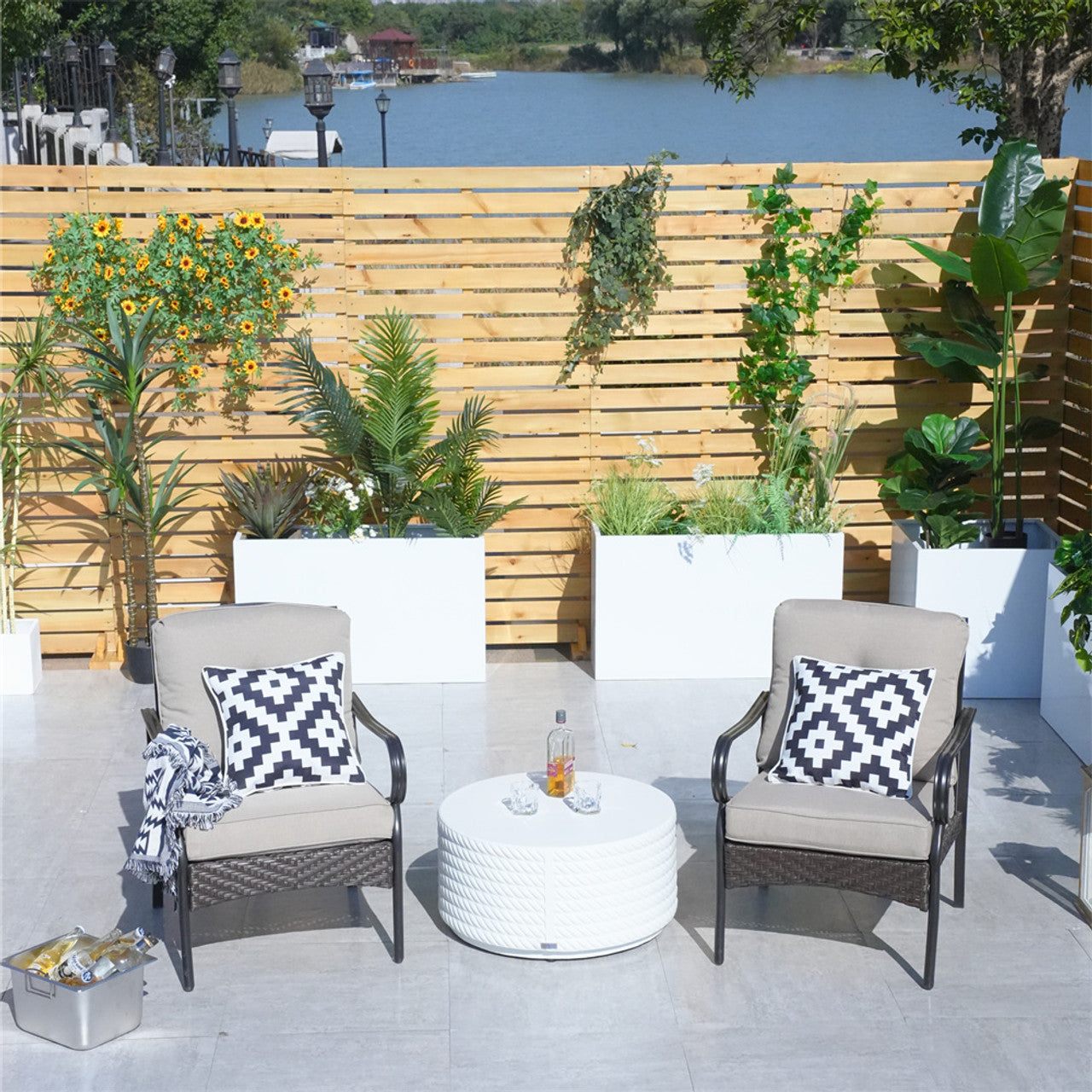 Direct Wicker Patio 2-Pieces Chairs with Side Table for Garden