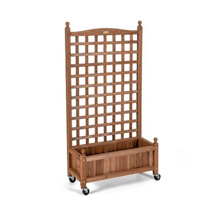 Fast Furnishings Outdoor Solid Wood Raised Garden Bed Mobile Planter Box with Trellis on Wheels