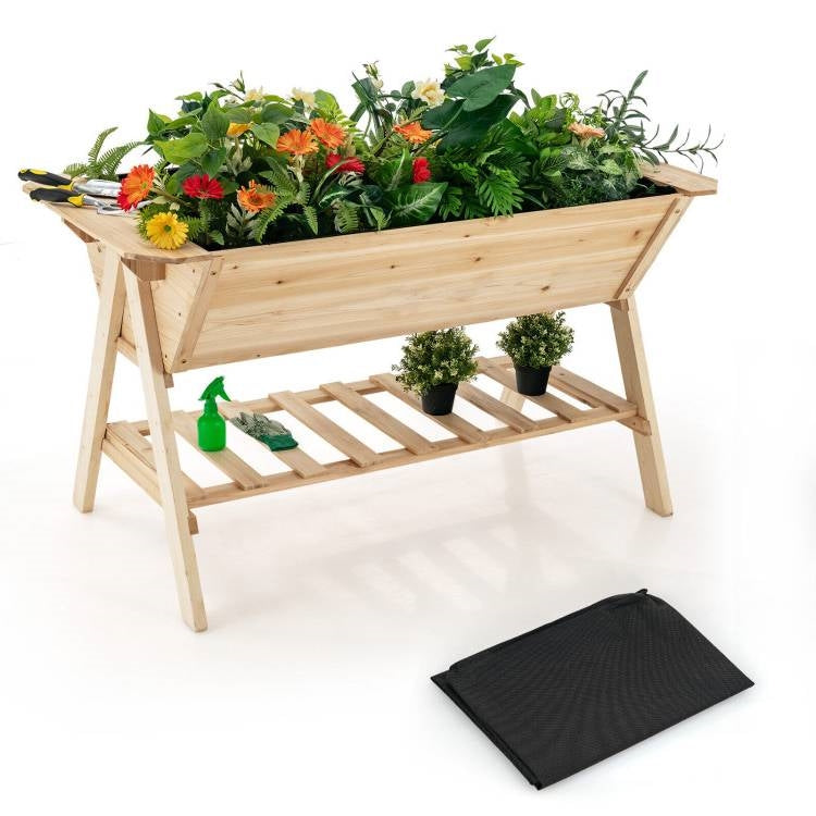 Fast Furnishings Farmhouse 2 Tier Large Outdoor Natural Wooden 5-ft Raised Garden Bed Planter Box