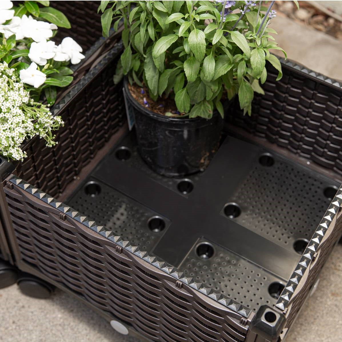 Fast Furnishings Modern 2-Piece Indoor Outdoor Raised Garden Planter Box on Wheels in PP Rattan