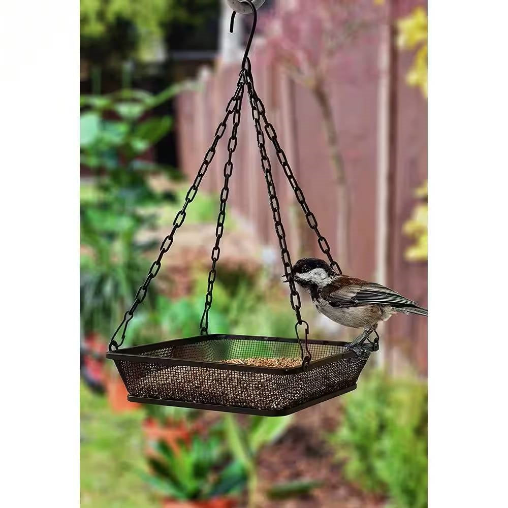 Fast Furnishings Heavy Duty Black Iron Mesh Bird Feeder Seed Tray with Easy to Hang Chain