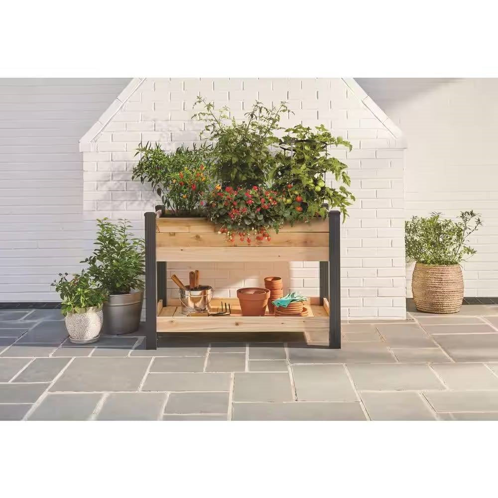 Fast Furnishings 2-Ft x 4-Ft Cedar Wood Raised Garden Bed Planter Bed with Black Vinyl Legs