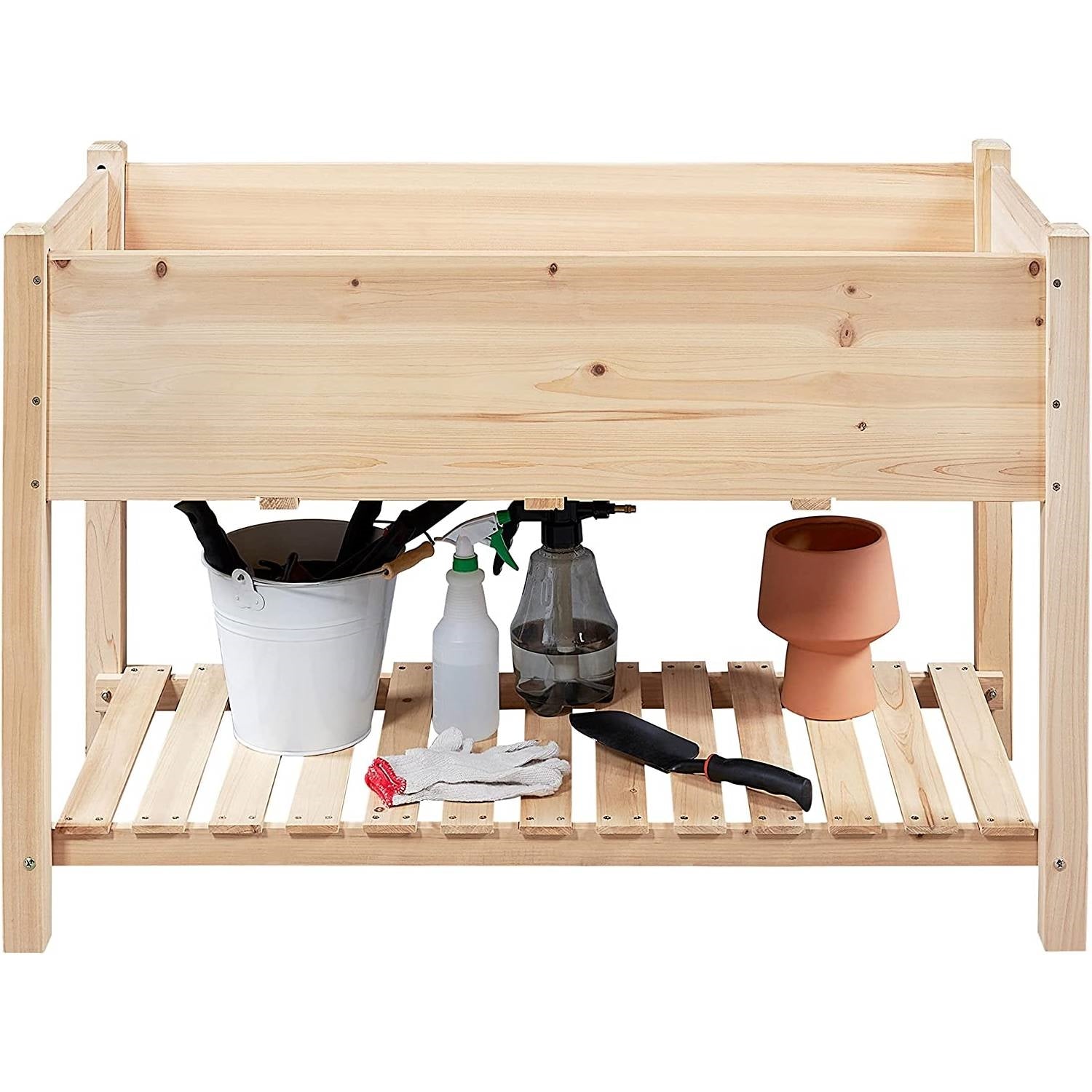 Fast Furnishings Solid Wood 2-Tier Raised Garden Bed Planter Box 4-ft x 2-ft x 32-inch High