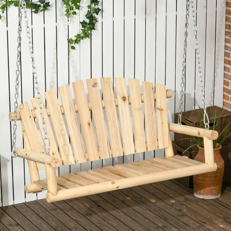 Fast Furnishings Natural Wooden 2-Seater Hanging Outdoor Porch Swing