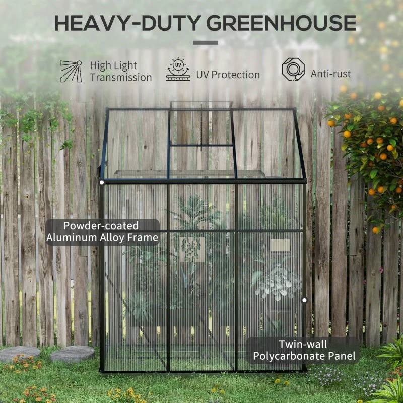 Fast Furnishings 6.3 ft x 4.1 ft Outdoor Polycarbonate Lean-to Greenhouse with Black Metal Frame