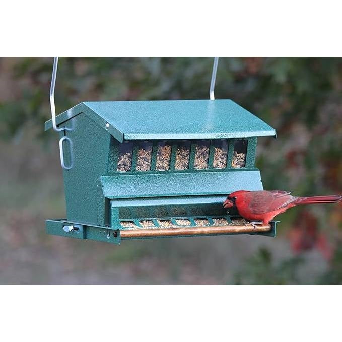 Fast Furnishings Rugged Green Metal Squirrel-Proof Bird Feeder with Easy-Refill Top