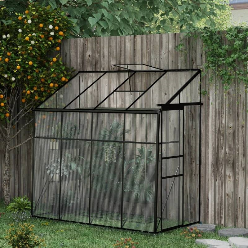 Fast Furnishings 8.3 ft x 4.1 ft Outdoor Polycarbonate Lean-to Greenhouse with Black Metal Frame