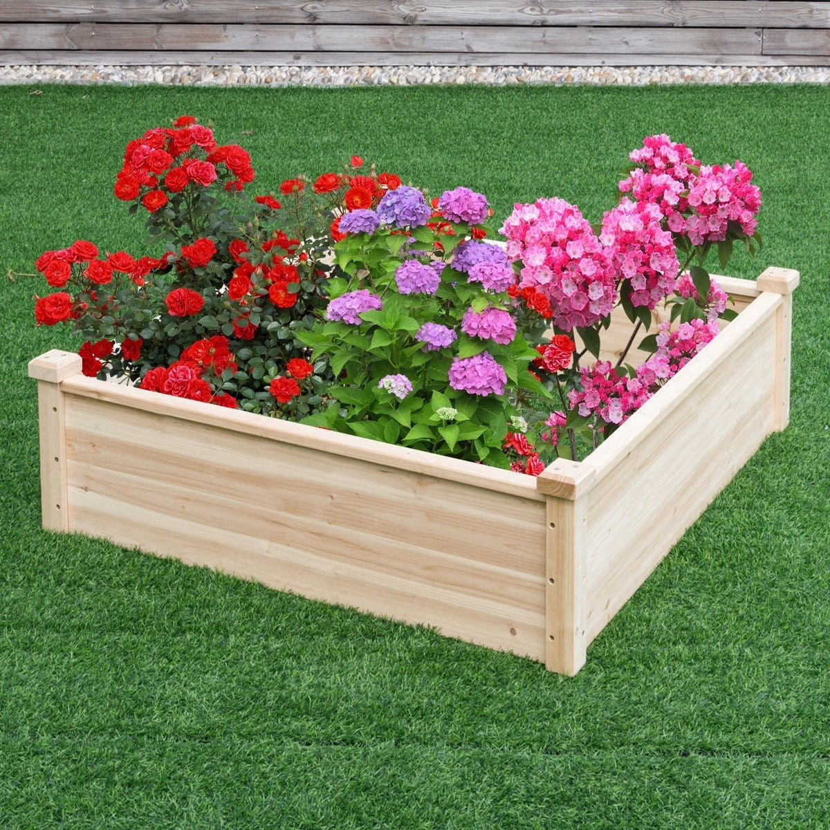 Fast Furnishings Solid Fir Wood 3.3 ft x 3.3 ft Raised Garden Bed Planter Box