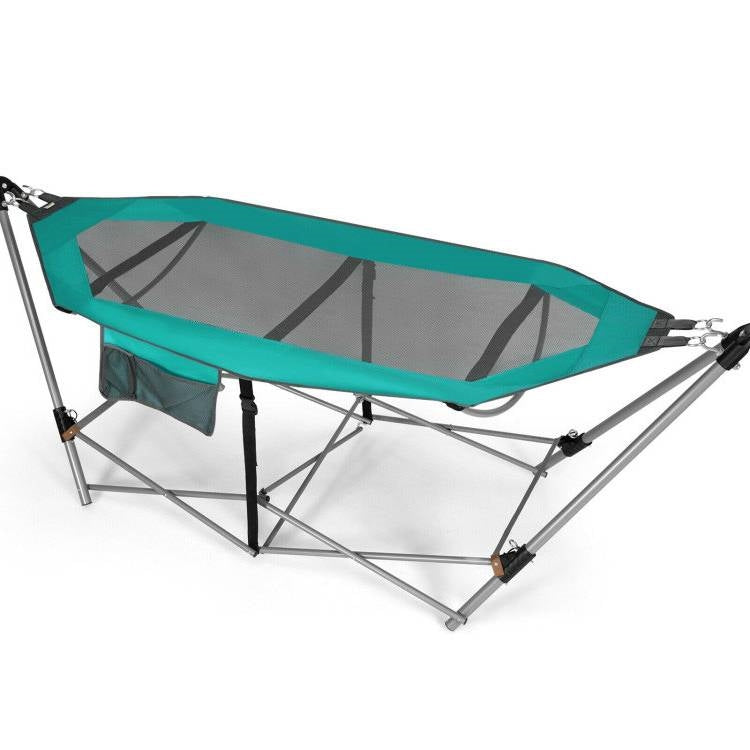 Fast Furnishings Green Portable Camping Foldable Hammock with Stand and Carry Case