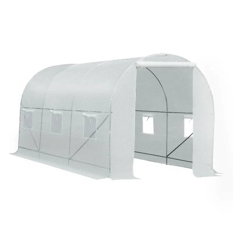 Fast Furnishings 14.7 Ft x 6.5 Ft Outdoor Greenhouse w/ Heavy Duty Steel Frame and White PE Cover