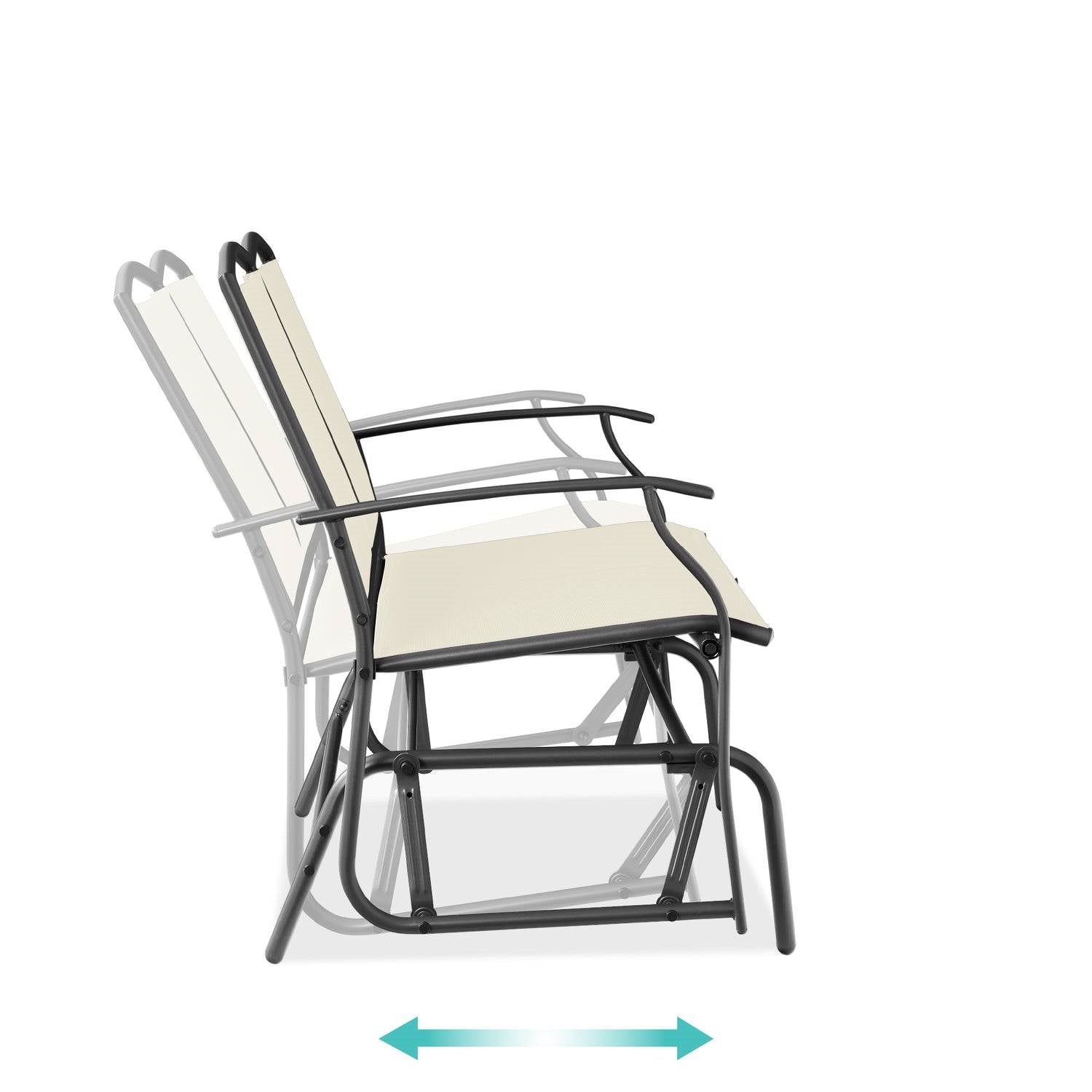 Fast Furnishings 2 Seat Mesh Patio Loveseat Swing Glider Rocker with Armrests in Off White