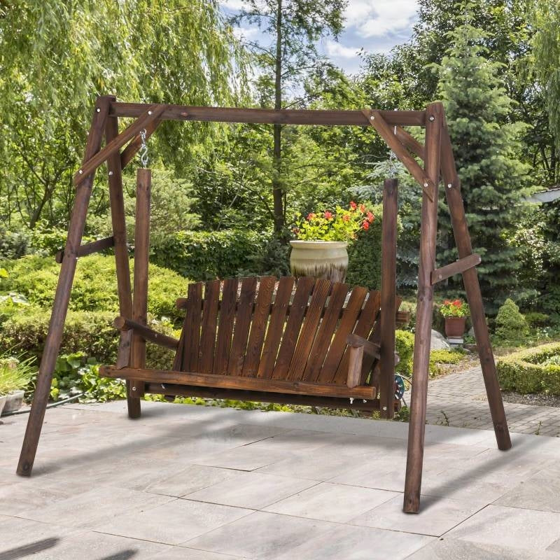 Fast Furnishings FarmHouse Log A-Frame 2-Seat Wooden Swing Bench