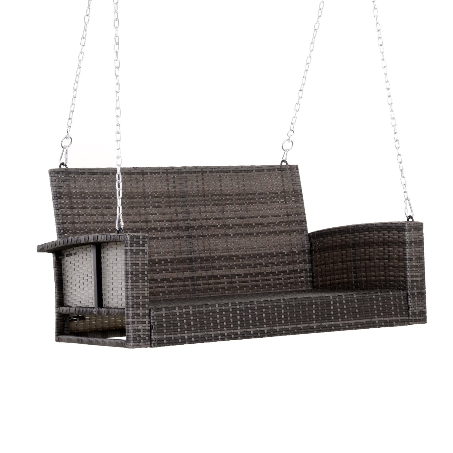 Fast Furnishings Grey Tones Wicker Porch Swing 7ft Hanging Chain with Dark Grey Padded Cushion