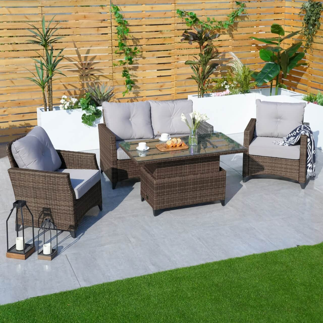 Direct Wicker 4-Piece Patio Wicker Seating Set with Lift Table and Cushion  PAF-1801P-LT