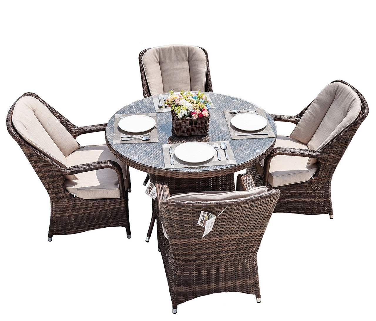 Direct Wicker 5-Piece Patio Rattan Dining Set with Round Table