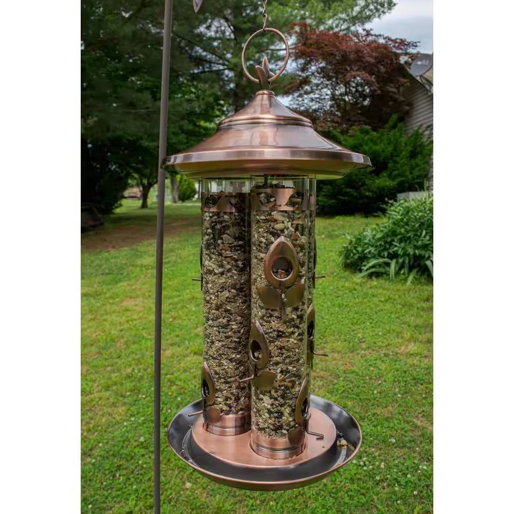 Fast Furnishings Large Copper Bird Feeder with 3 Tubes and 9 Feeding Ports