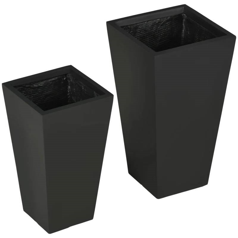 Fast Furnishings Set of 2 Modern Lightweight Black Outdoor Patio Flower Pot Tall Planter Box