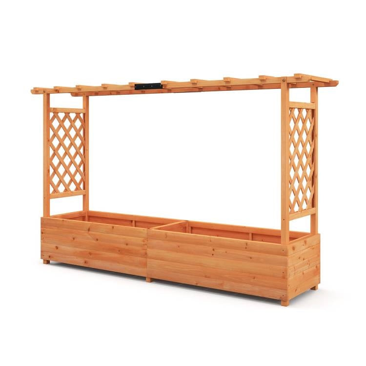 Fast Furnishings Solid Fir Wood Rectangle Raised Garden Bed with Side Trellis