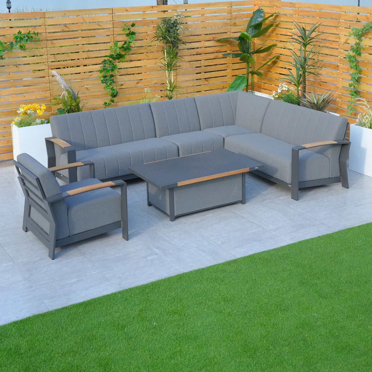 Direct Wicker Dark Gray Patio Seating Sofa Set with Aluminum Table and Cushions