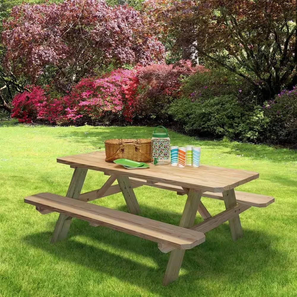 Fast Furnishings Solid Wood Outdoor Picnic Table with Benches Patio Garden Dining Set