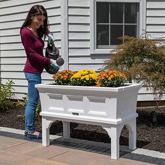 Fast Furnishings White Rectangular Raised Garden Bed Planter Box with Removeable Trays